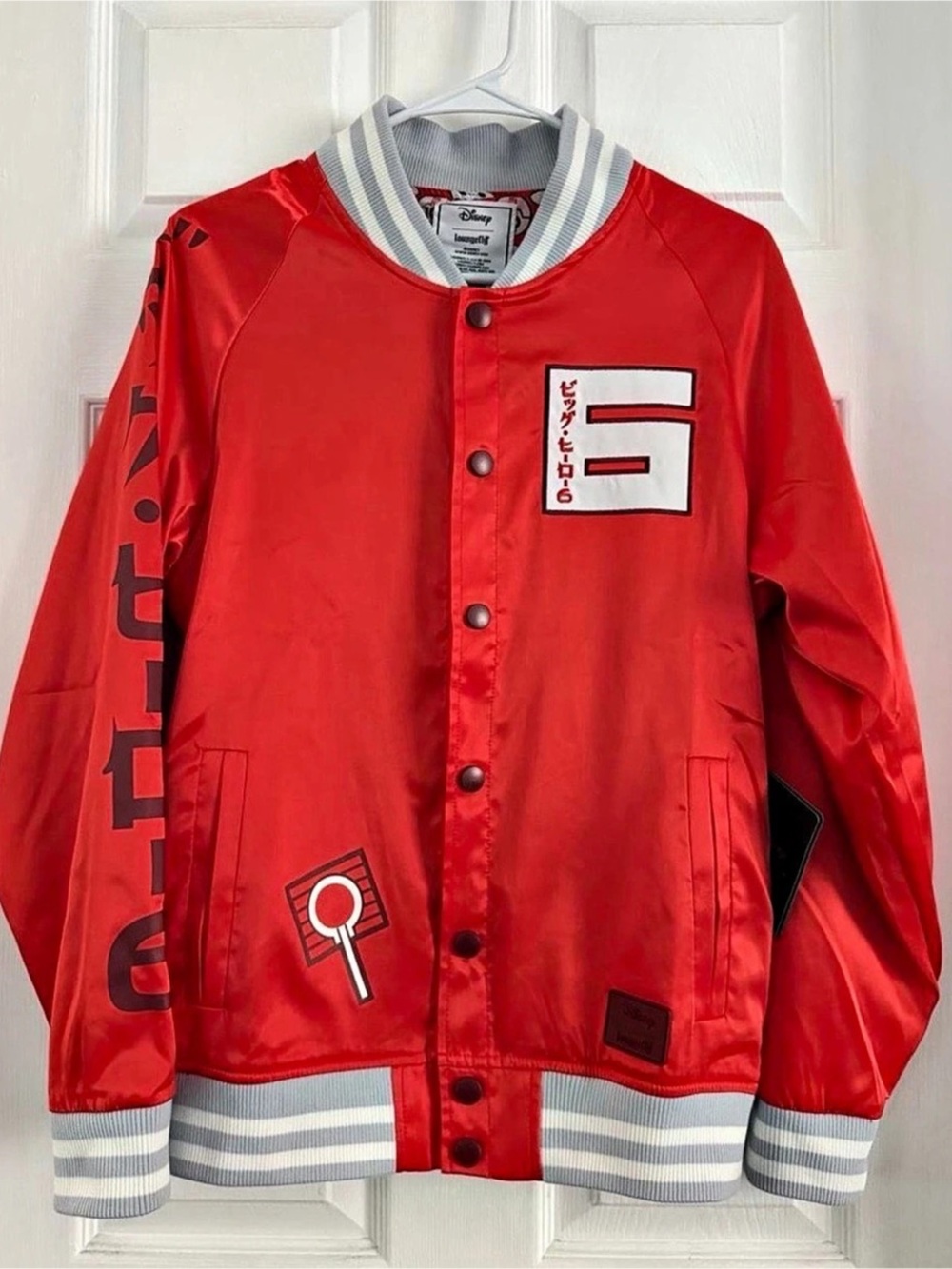 Disney Loungefly Disney Baymax 6th Anniversary Satin Bomber Red Satin Bomber